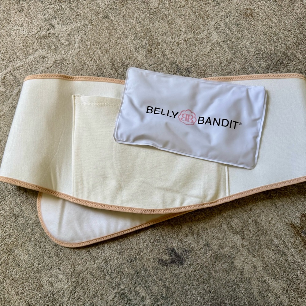 Belly Bandit Cream and Peach Postpartum Belly Wrap with White Hot/Cold Pack